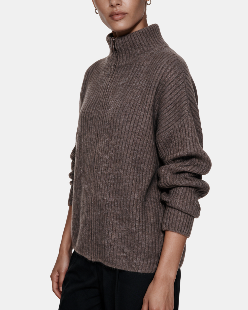 Wool Blend Zip Jacket Taupe