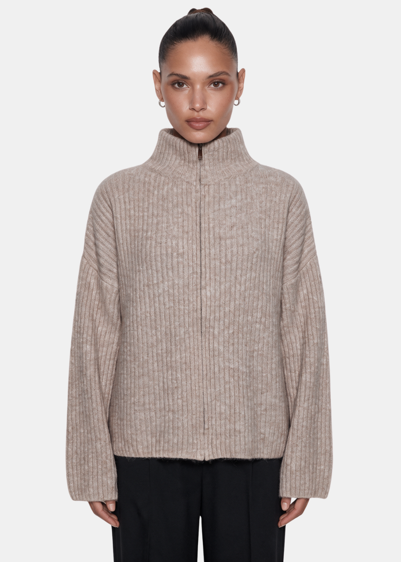 Wool Blend Zip Jacket Taupe
