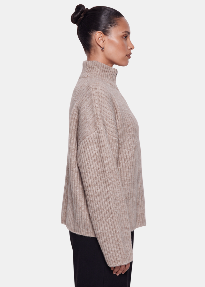 Wool Blend Zip Jacket Taupe