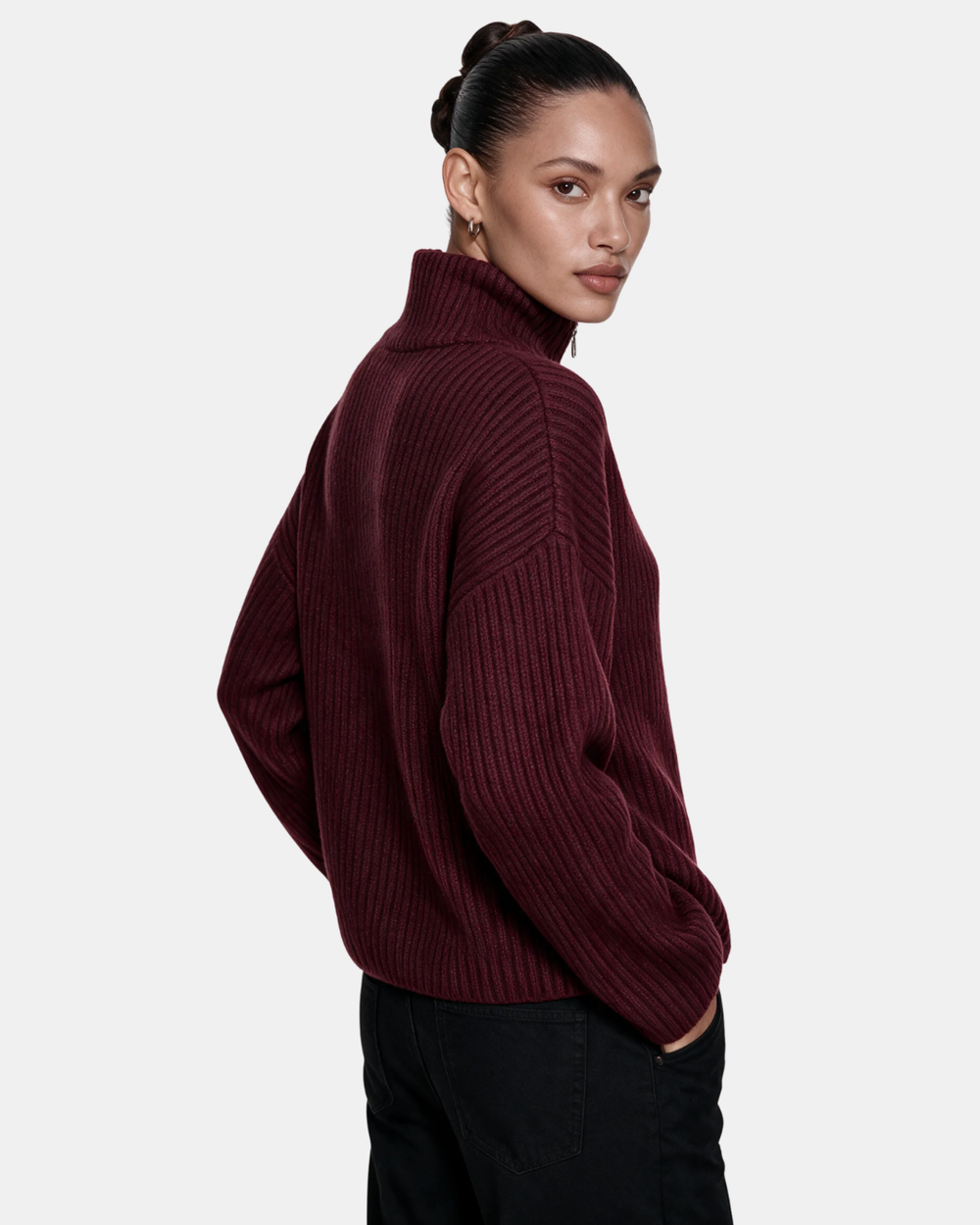 Wool Blend Zip Jacket Wine