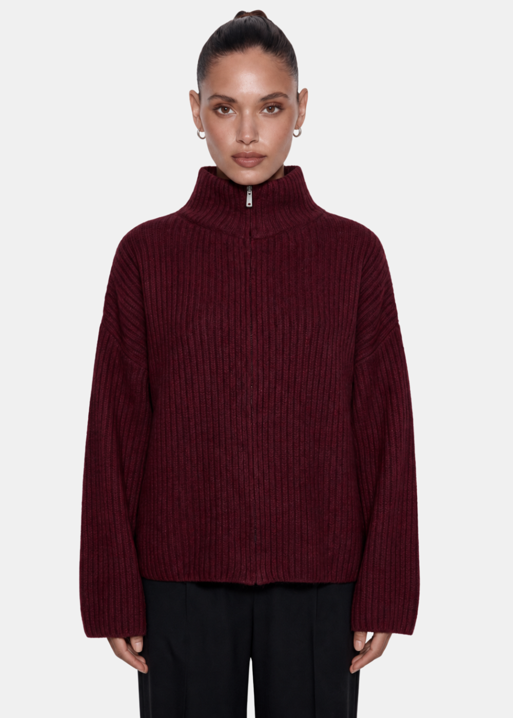 Wool Blend Zip Jacket Wine