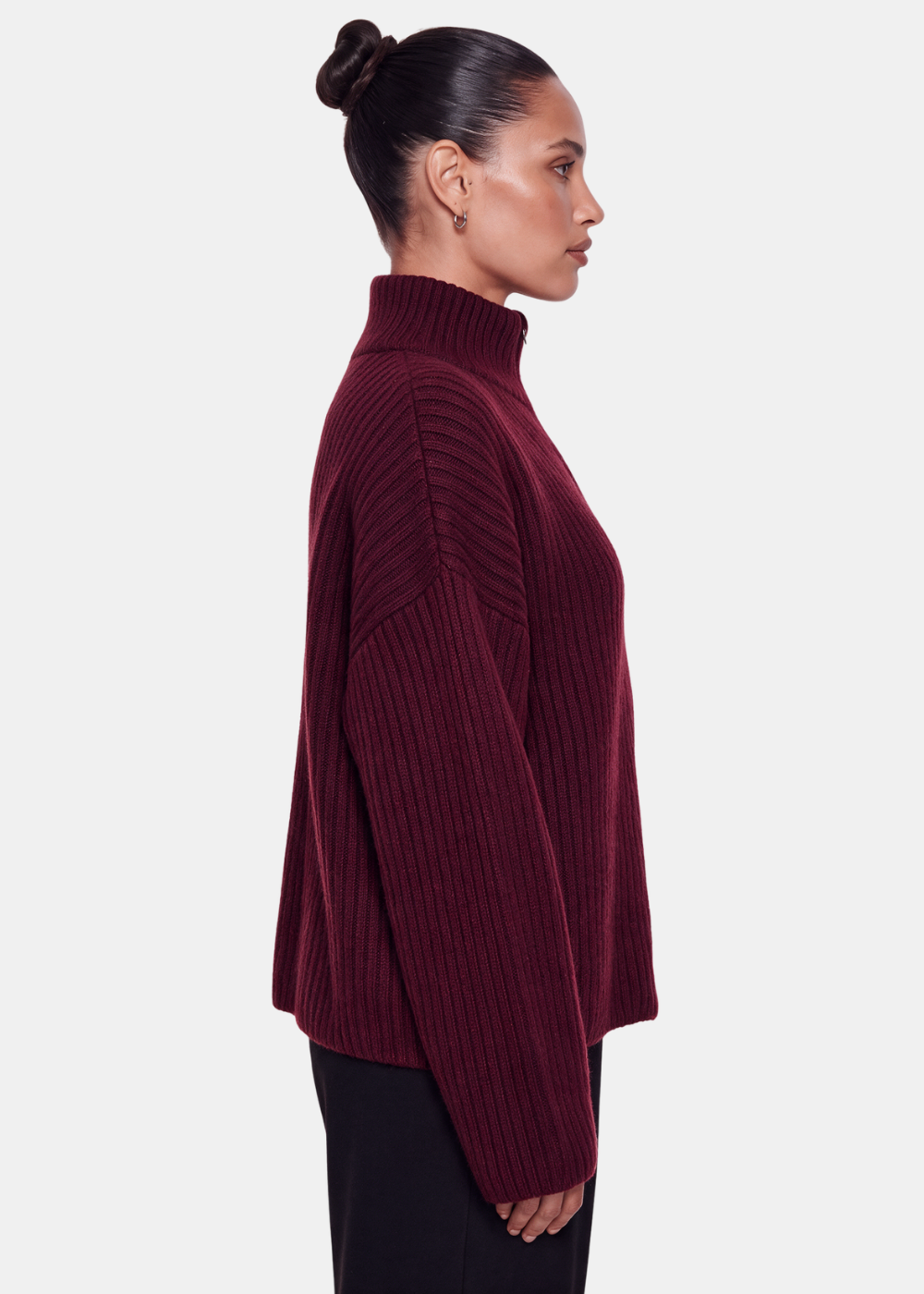 Wool Blend Zip Jacket Wine
