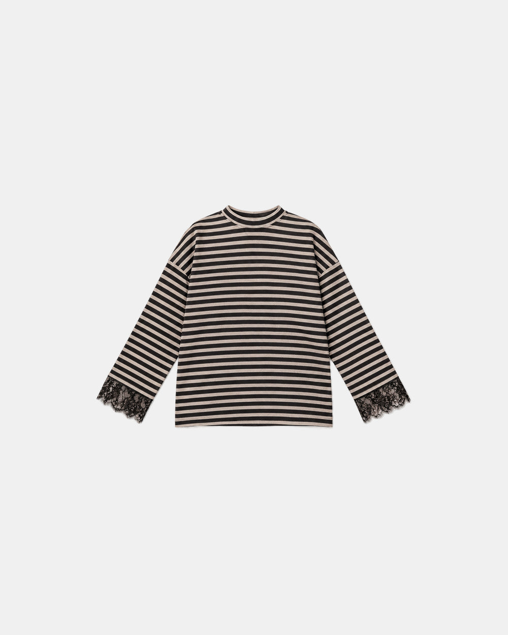 Striped Lace Cuff Jersey Top Black