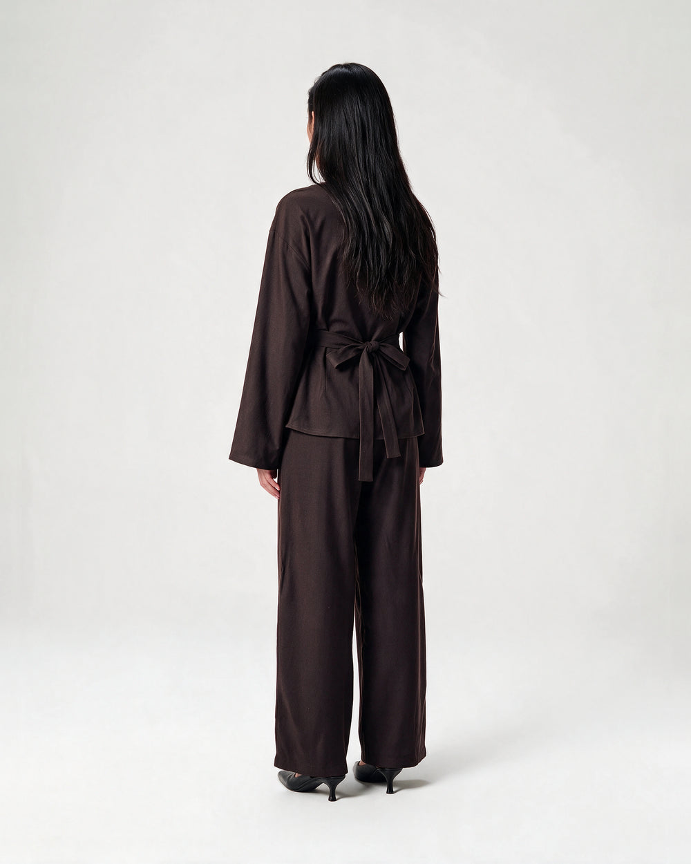 Boat Neck Belted Set Chocolate – back