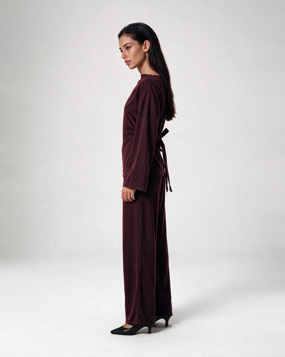 Boat Neck Belted Set Wine – side