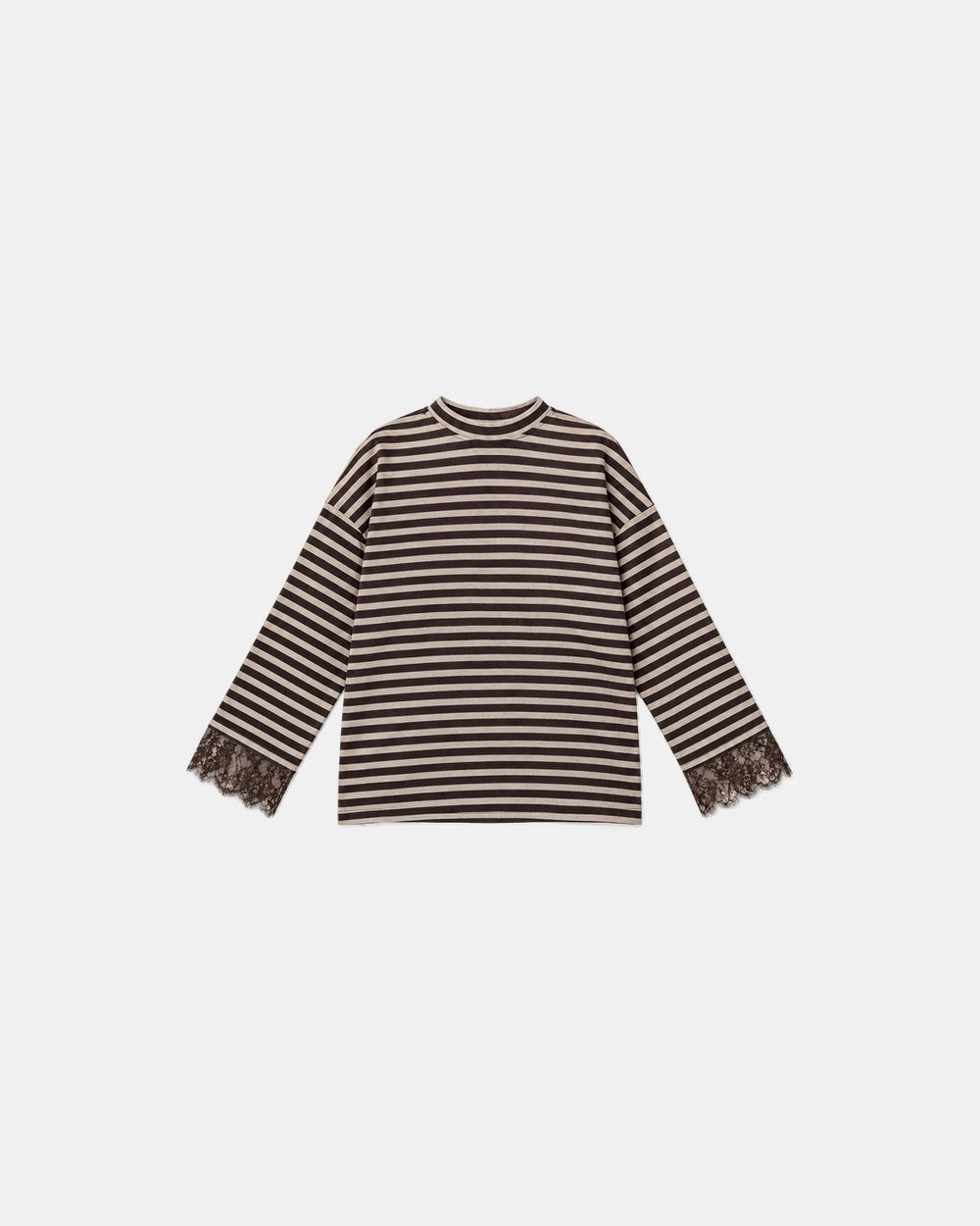 Striped Lace Cuff Jersey Top Chocolate
