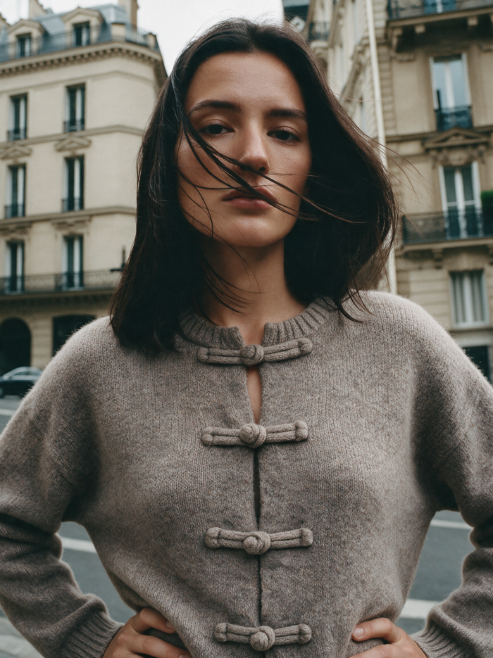 Toggle Knit Cardigan worn