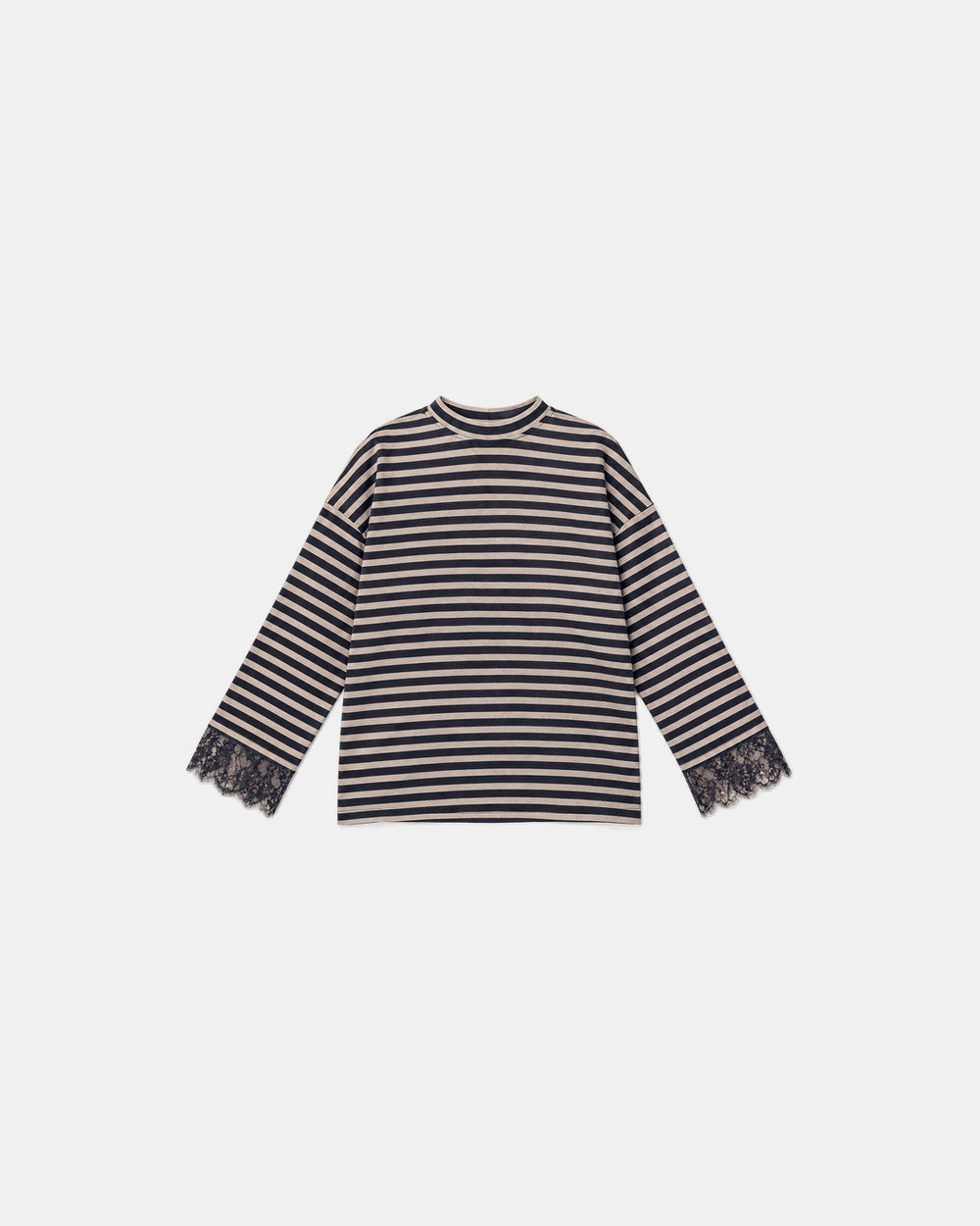 Striped Lace Cuff Jersey Top Navy