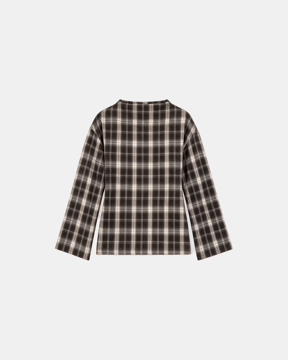 Check Print Belted Blouse Brown – flat lay