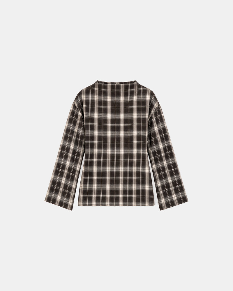 Check Print Belted Blouse Brown – flat lay