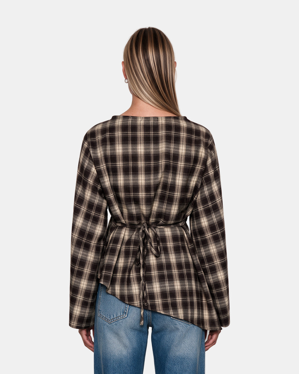 Asymmetric Plaid Blouse Chocolate – back