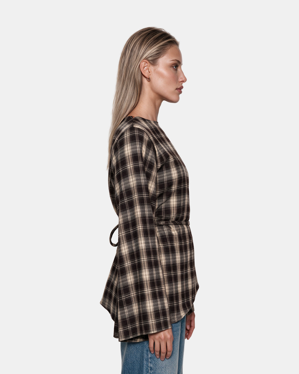 Asymmetric Plaid Blouse Chocolate – side