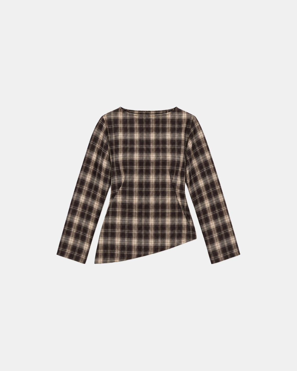 Asymmetric Plaid Blouse Chocolate – flat lay