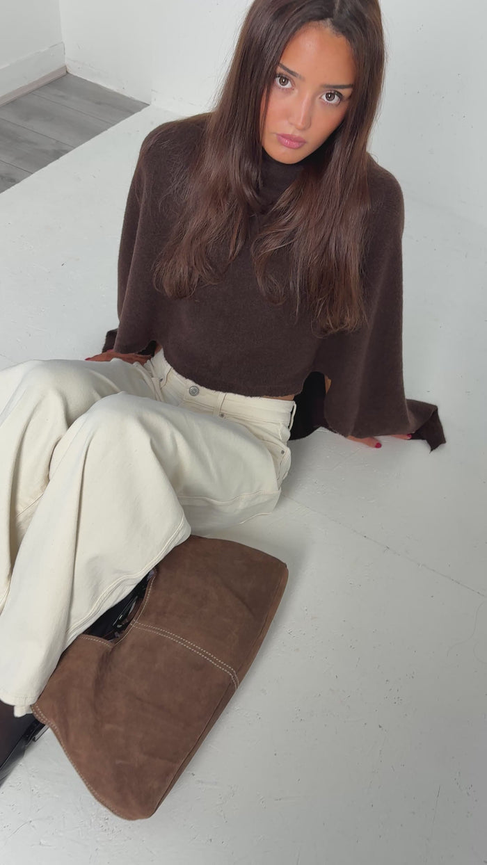emlavish Asymmetrical Knitted Cape Poncho worn — editorial
