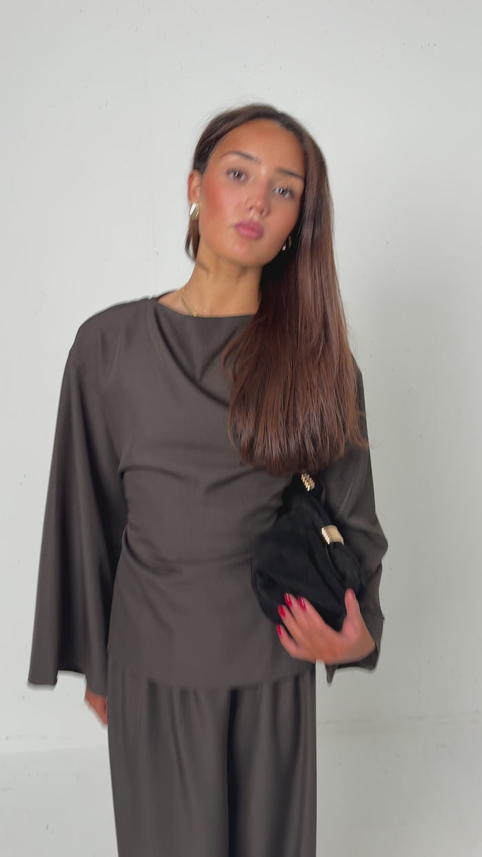 Boat Neck Belted Set worn — editorial