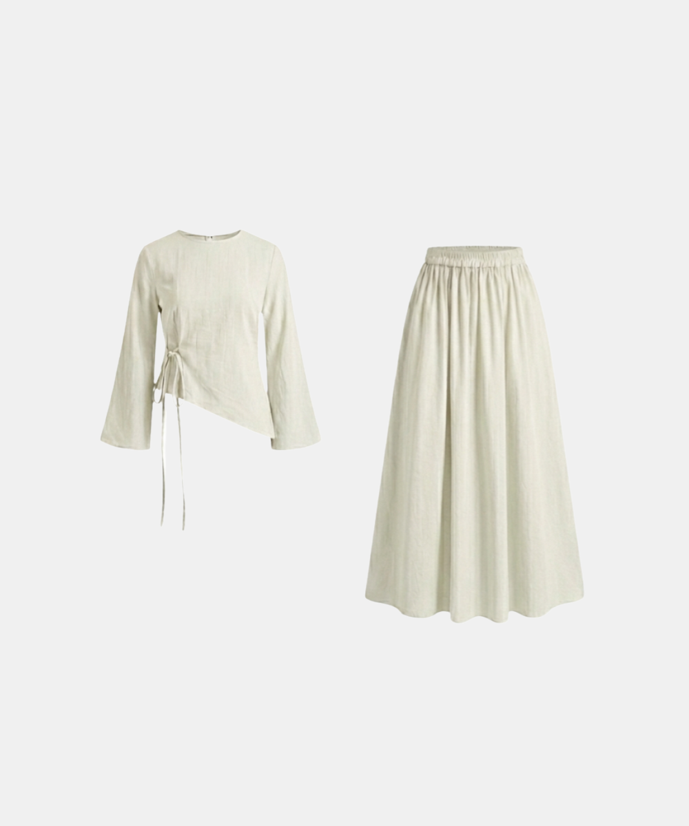 Asymmetrical Tie Belted Skirt Set