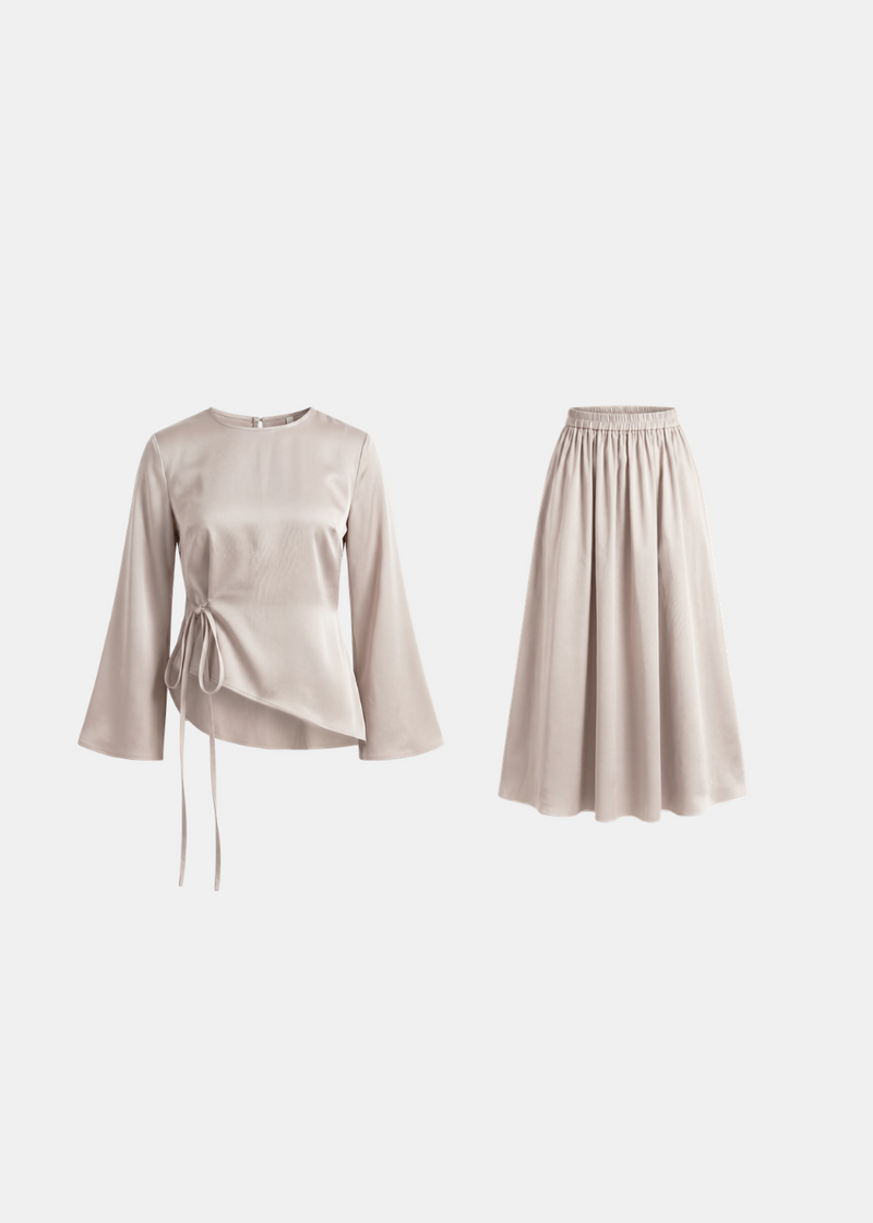 Asymmetrical Tie Belted Skirt Set