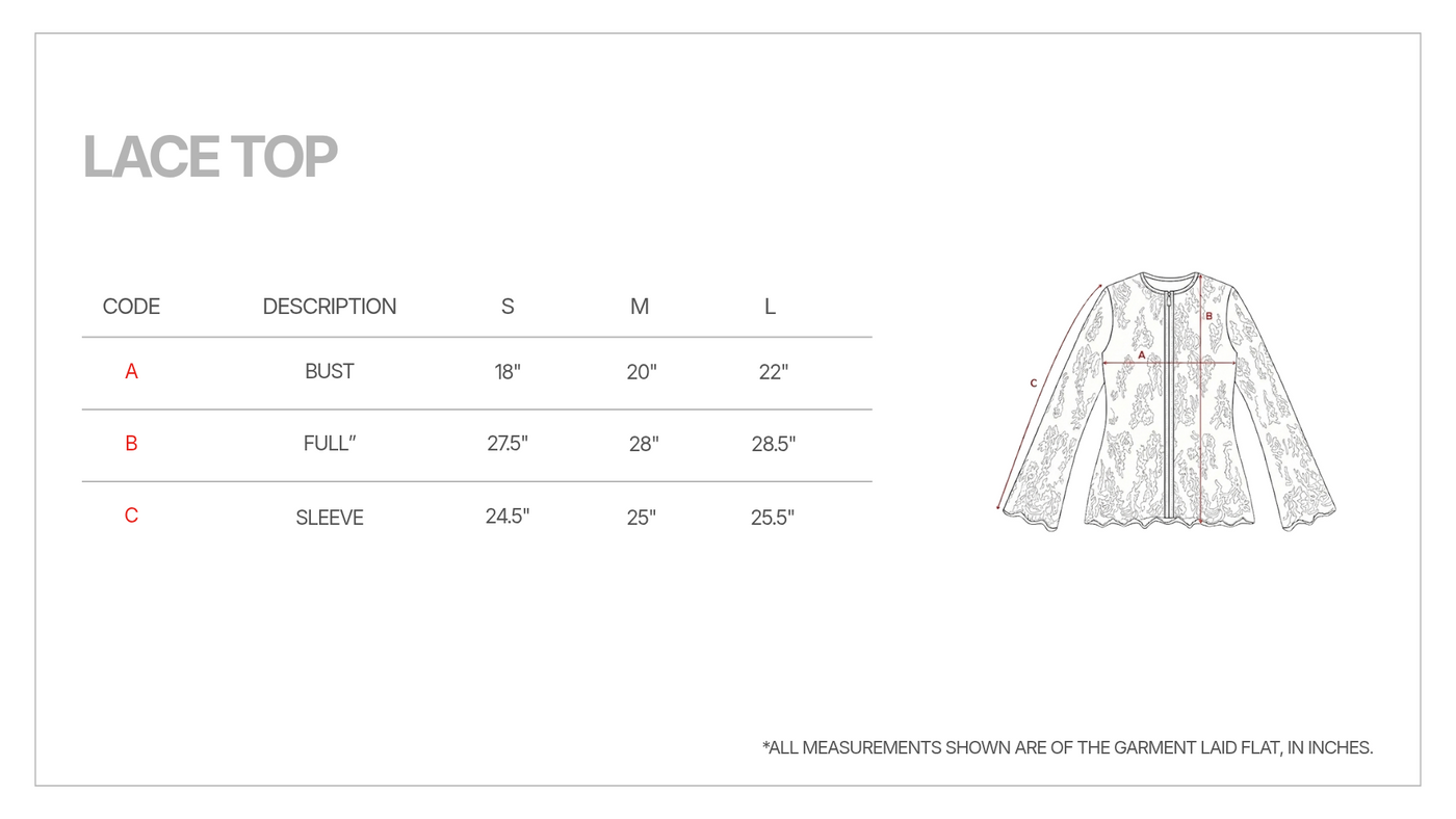 THE LACE BLOUSE size guide