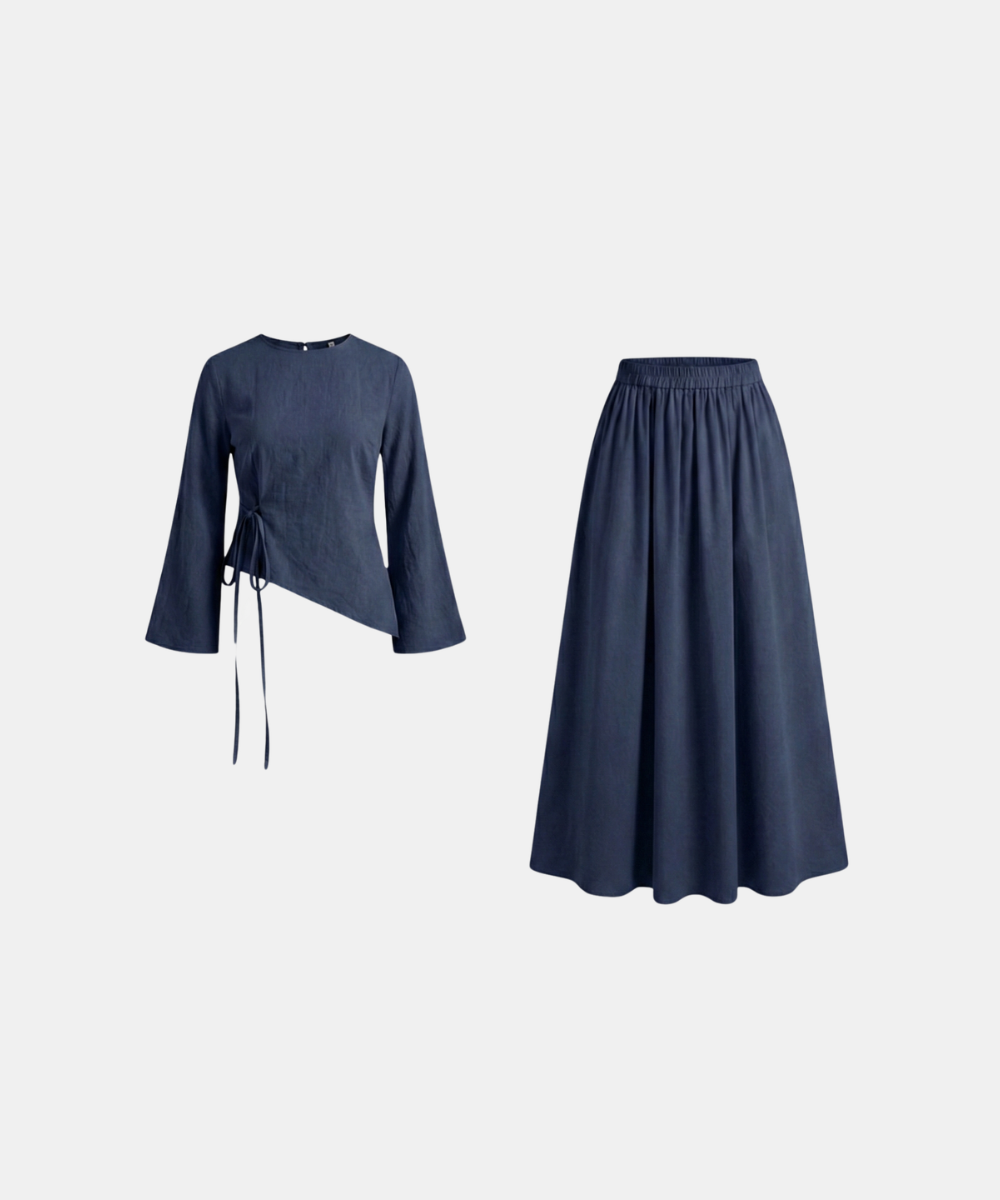 Asymmetrical Tie Belted Skirt Set