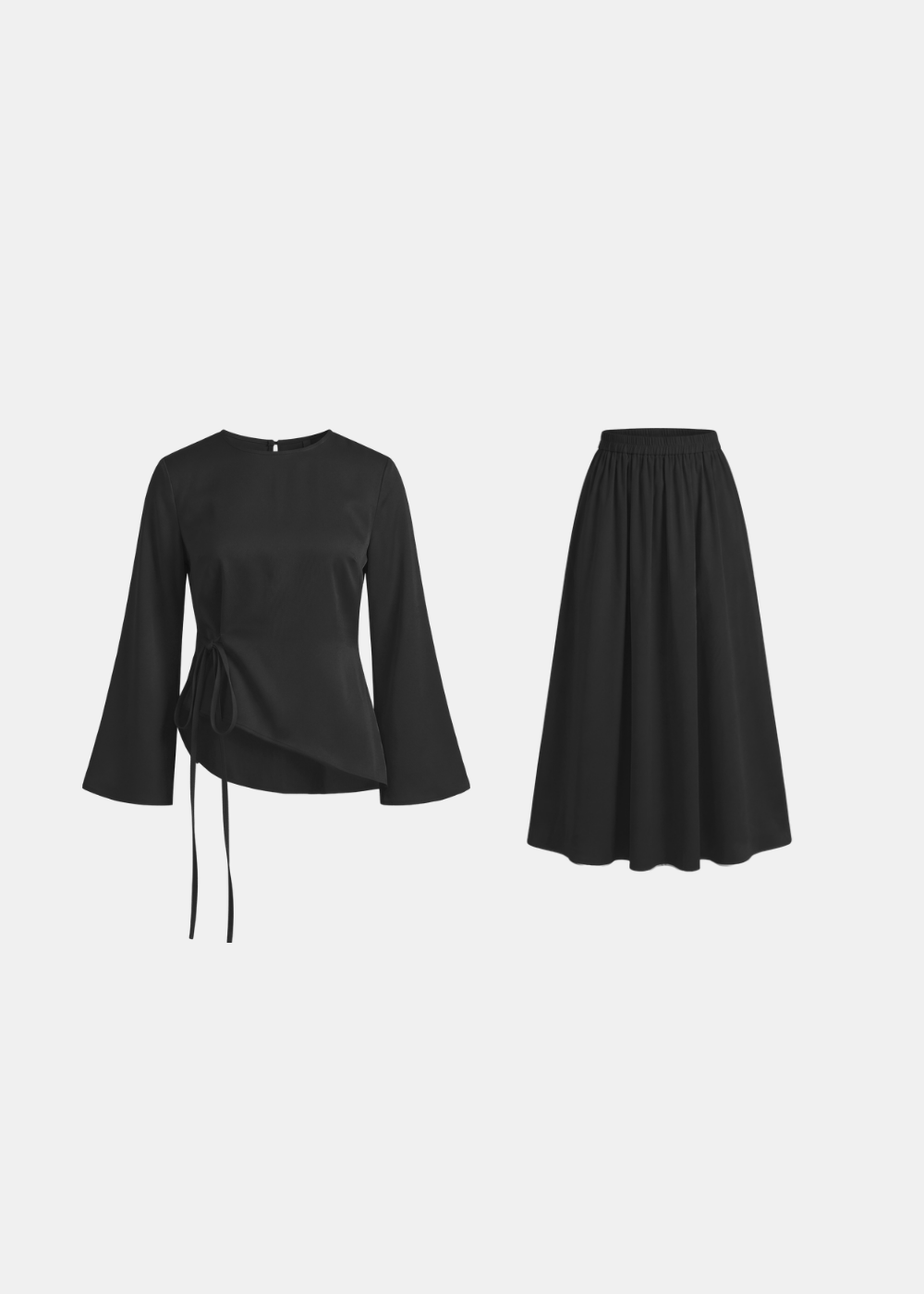 Ensemble jupe et haut asymétriques à ceinture nouée