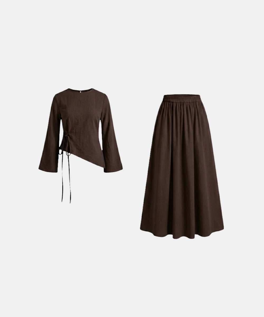 Asymmetrical Tie Belted Skirt Set
