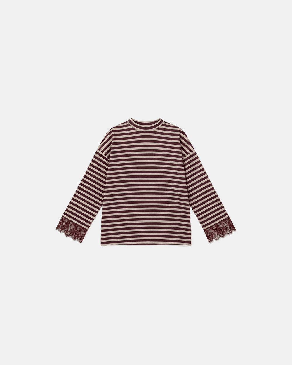 Striped Lace Cuff Jersey Top Wine